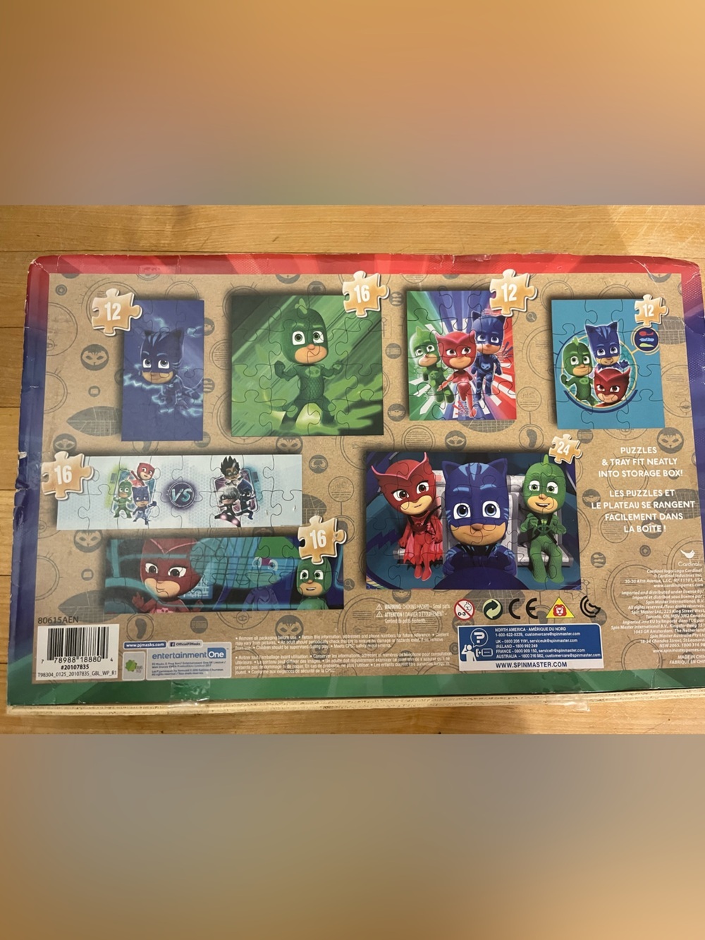 PJ Masks Kids Puzzle Set in Wooden Box.  7 puzzles 108 pieces counted confirmed